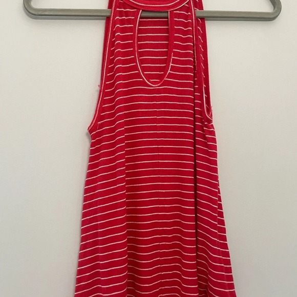 SO RED & WHITE STRIPED SOFT TIE HIGH NECK KEYHOLE M - Picture 3 of 4